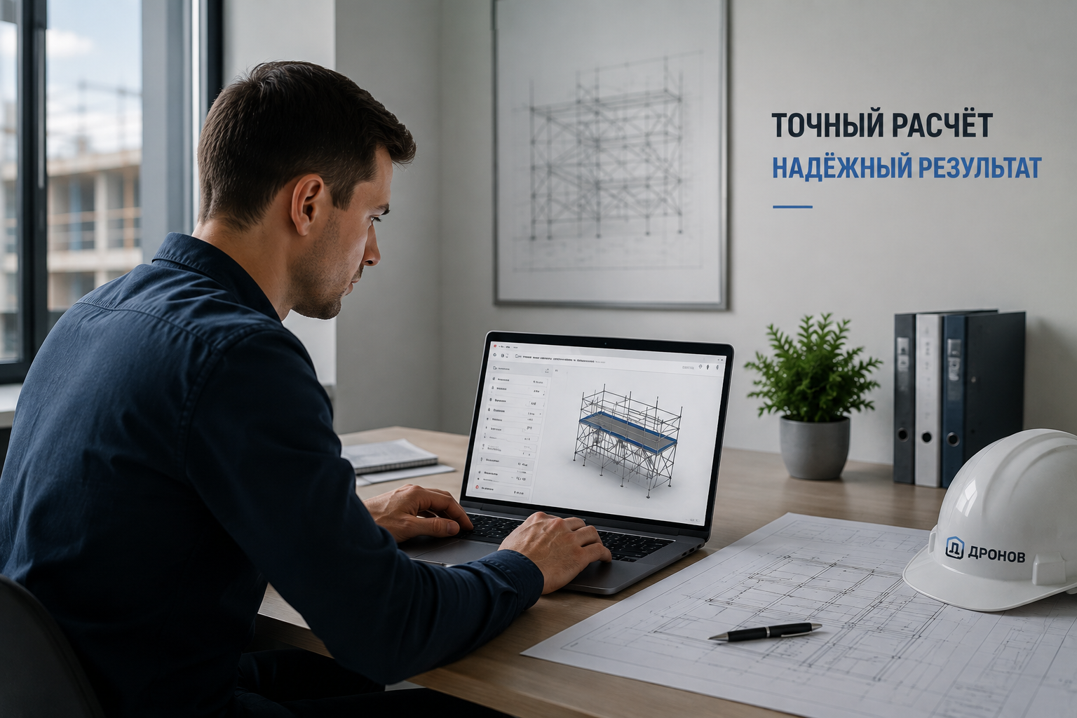 Инженер выполняет расчёт строительных лесов